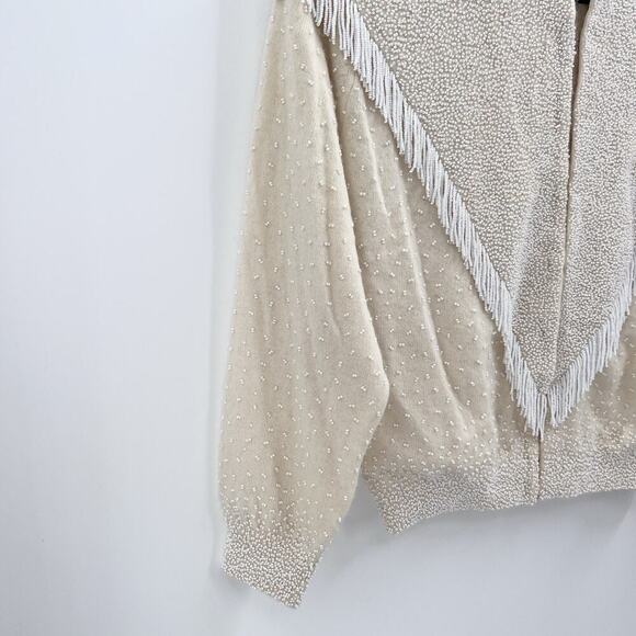 Vintage Gene Shelly's Cream Beaded Fringe Cardigan Sweater Womens Medium - Picture 2 of 16